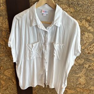 LuLaRoe White Cuffed Sleeve Boxy Button Down Shirt